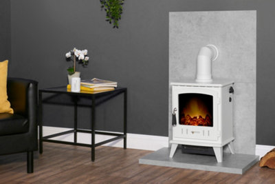 B&Q -  Tile & Hearth Set In Concrete Effect With White Aviemore Stove & Angled Pipe