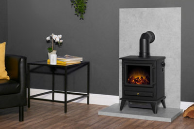 B&Q -  Tile & Hearth Set In Concrete Effect With Hudson Stove & Angled Pipe