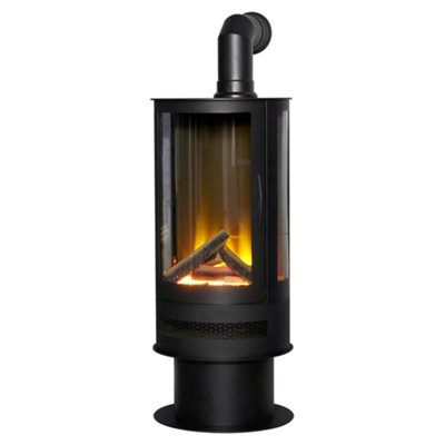 Acantha Charcoal Grey Orbit Cylinder Electric Stove With Black Angled Stove Pipe - Image 4