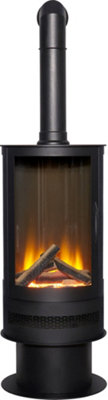 B&Q -  Orbit Cylinder Electric Stove In Black With Tall Angled Stove Pipe In Black
