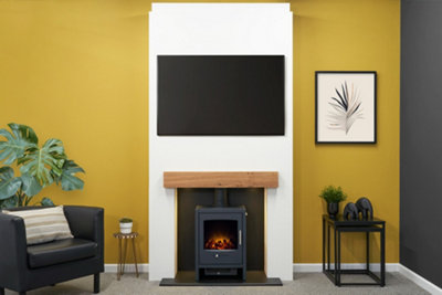 Acantha Pre-Built Stove Media Wall 1 with Bergen Electric Stove in Charcoal Grey - Image 2