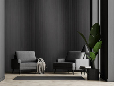B&Q -  Acoustic Wooden Wall Panel In Charcoal Oak2.4M X 0.6M