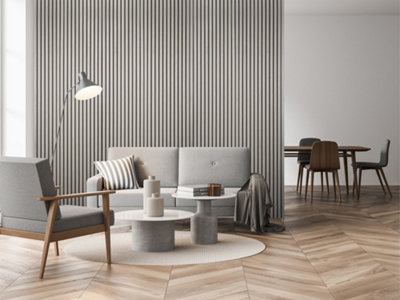 Fuse Acoustic Wooden Wall Panel In Grey Oak2.4M X 0.6M from B&Q