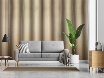 B&Q -  Acoustic Wooden Wall Panel In Natural Oak2.4M X 0.6M