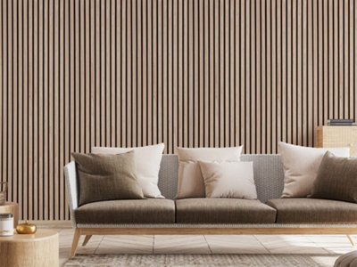 Fuse Acoustic Wooden Wall Panel In Walnut Effect2.4M X 0.6M from B&Q