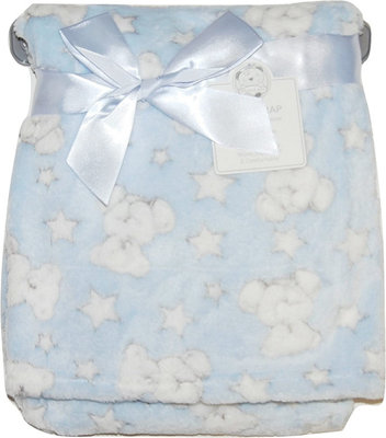 KAV Baby Boy Soft Fleece Wrap Blanket Pram Cot Crib Moses Basket Blue Teddy from B&Q