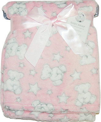 KAV Baby Girl Soft Fleece Wrap Blanket Pram Cot Crib Moses Basket Pink Teddy from B&Q
