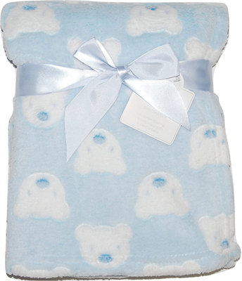 KAV Baby Boy Soft Fleece Wrap Blanket Pram Cot Crib Moses Basket Blue Teddy from B&Q
