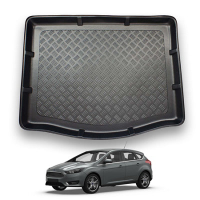 B&Q -  Ford Focus (2011-2018) (Mk3) Boot Liner (Hatchback With Space Saver Spare Wheel Or Tyre Kit) Tailored Fit Mat Protector