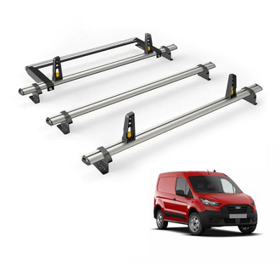 B&Q -  Ford Transit Connect (2013-2023) Roof Rack 3 Aluminium Roof BarsRear Ladder Roller With LoadstopsUltibar Plus