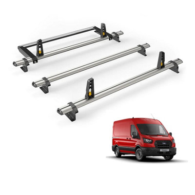 B&Q -  Ford Transit (2014+) Roof Rack 3 Aluminium Roof BarsRear Ladder Roller With LoadstopsUltibar Plus