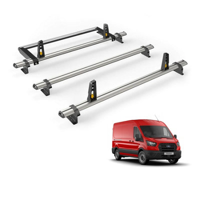 B&Q -  Ford Transit (2014+) Roof Rack 3 Aluminium Roof BarsRear Ladder Roller With LoadstopsUltibar PlusVg311-3/vgr-06