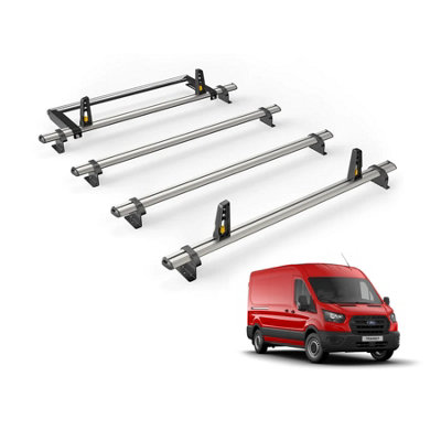 B&Q -  Ford Transit (2014+) Roof Rack 4 Aluminium Roof BarsRear Ladder Roller With LoadstopsUltibar PlusVg311-4/vgr-06
