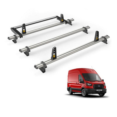 B&Q -  Ford Transit (2014+) Roof Rack 3 Aluminium Roof BarsRear Ladder Roller With LoadstopsUltibar PlusVg310-3/vgr-06