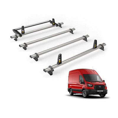 B&Q -  Ford Transit (2014+) Roof Rack 4 Aluminium Roof BarsRear Ladder Roller With LoadstopsUltibar PlusVg310-4/vgr-06