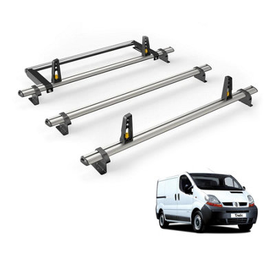 B&Q -  Renault Trafic (2001-2014) Roof Rack 3 Aluminium Roof BarsRear Ladder Roller With LoadstopsUltibar Plus