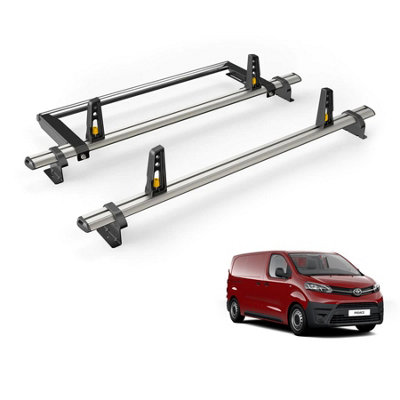 B&Q -  Toyota Proace (2016+) Roof Rack 2 Aluminium Roof BarsRear Ladder Roller With LoadstopsUltibar Plus