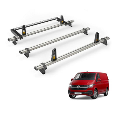 B&Q -  Vw Transporter (2015-2022) Roof Rack 3 Aluminium Roof BarsRear Ladder Roller With LoadstopsUltibar Plus