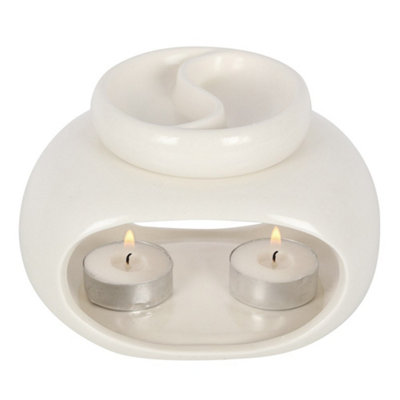  - Ceramic Double Dish Oil BurnerIvory