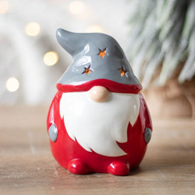 Ceramic Gonk Tealight Candle HolderRed & Grey from B&Q
