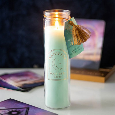 White Sage Tube Candle With Clear Quartz Crystals from B&Q