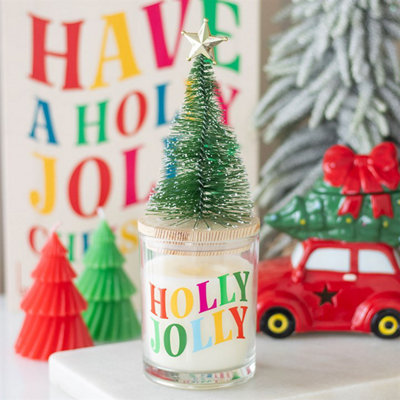 Holly Jolly Pine & Fir Glass Candle With Tree from B&Q