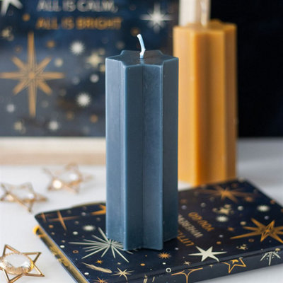 Navy Starry Night Star Shaped Taper Candle from B&Q
