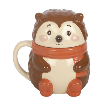  - Ceramic Hedgehog Lidded Novelty MugBrown 320Ml