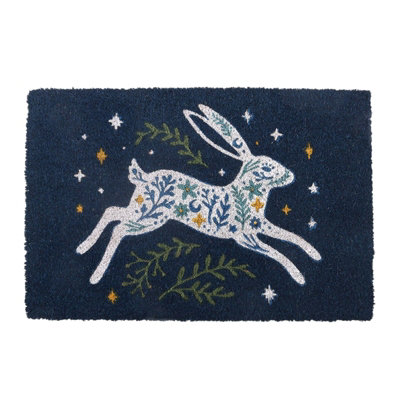  - Blue Leaping Hare Coir Doormat 60X40Cm