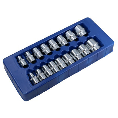 AB Tools 1/2" Drive Metric mm Shallow Sockets Bi-Hex 12 Sided 10mm30mm 17Pc Set from B&Q