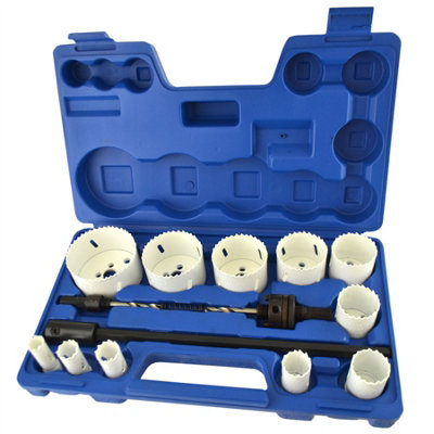 AB Tools 17Pc Bimetal Hole Saw Cutter Circle Drill Pilot Drill Arbor 16 To 76mm & Extension from B&Q