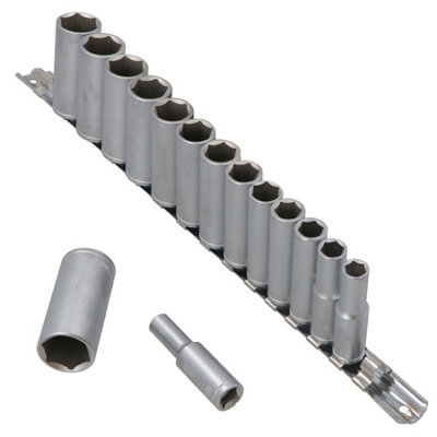 AB Tools 15Pc 3/8" Dr Deep Reach Crv Sockets On Rail 8-22mm Hex 6 Point Metric from B&Q