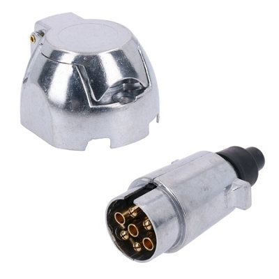 B&Q -  Tow Bar Electrics 7 Pin 12V N Type Metal Aluminium Socket & Plug Trailer Lights Car