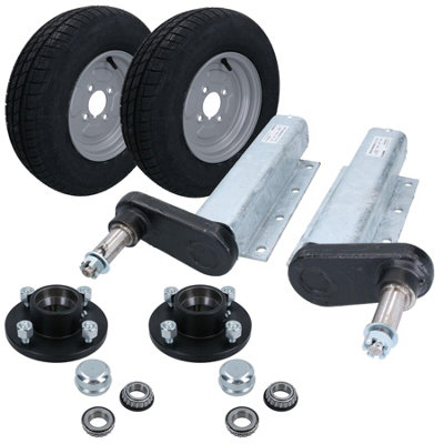 AB Tools 750Kg Trailer Suspension Units Wheels Tyre 145 X 10" 4Ply 4"pcd 4 Stud Hub Bearing from B&Q