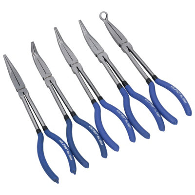 AB Tools 11" / 275mm Long Nose Pliers Set Long 5Pc Straight Bent Angled Round Tip from B&Q