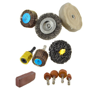 B&Q -  11Pc Quick Release Hex Shank Drill Attachment Polishing Buffing Sanding Wheels