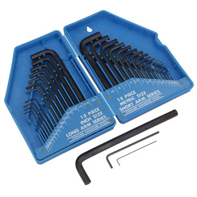 Ab Tools Allen / Hex Key 30Pc Set Metric 0.7Mm - 10Mm / Imperial / Af 0.028 - 3/8 Lsr30