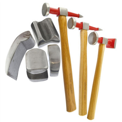 AB Tools Auto Body Repair Kit Panel Beating Hickory Hammers Dollies Shrinking 7Pc from B&Q