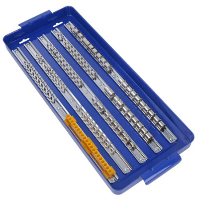 AB Tools 110Pc Socket Set Rail / Rack Tray Clips Tool Box Storage 1/4 / 3/8" And 1/2" from B&Q