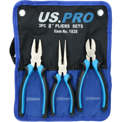 AB Tools 8" / 200mm Plier Pliers Set Combination Long Nose Cutters Soft Grip Handles 3Pc from B&Q