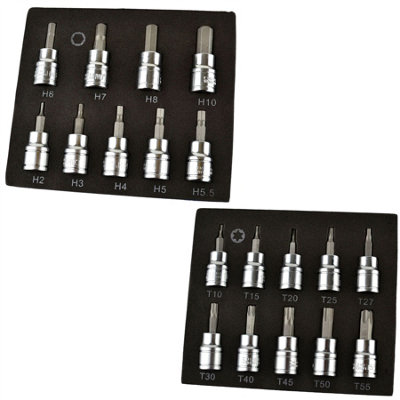 AB Tools Hex Allen And Torx Star Key Bit Set 3/8" Dr Socket H2H10 And T10T55 from B&Q