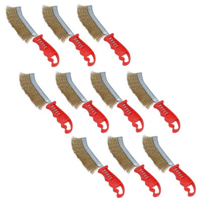 AB Tools Brass Plated Crimped Wire Rust Removal Cleaning Hand / Spid Brush 10 Pack