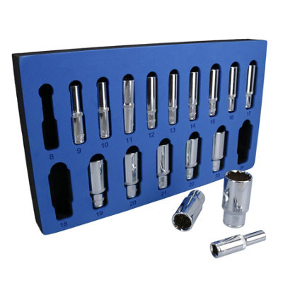 B&Q -  3/8" Drive Double Deep Metric mm Sockets 12 Sided Bi-Hex 8mm24mm 17Pc