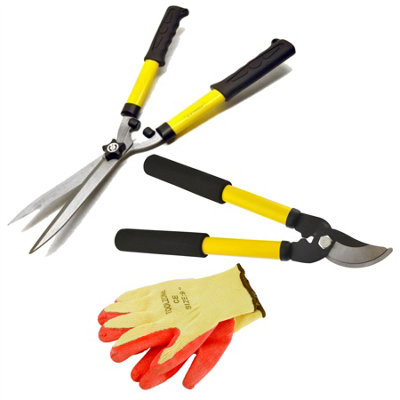 AB Tools Garden Tool Set Shears Hedge Trimmer Loppers Cutters Pruners Protective Gloves from B&Q