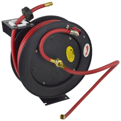 AB Tools Retractable 50Ft Air Hose On Reel 3/8 Bsp Spring Rewind Wall Mountable Bsp from B&Q