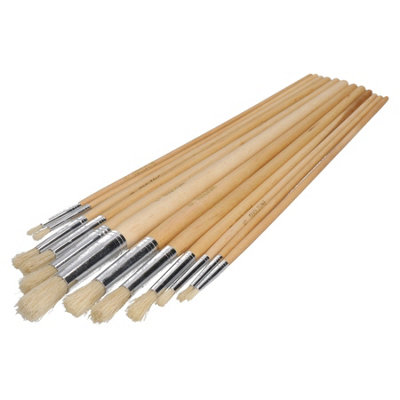AB Tools 12Pc Artist Craft Brushes Round Head Wooden Handles Paint Brushes