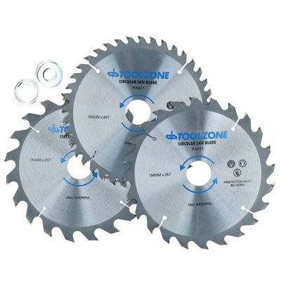 AB Tools 3Pc 184mm Tct Circular Saw Blades 20 / 24 And 40 Teeth 30mm Bore Reducers from B&Q