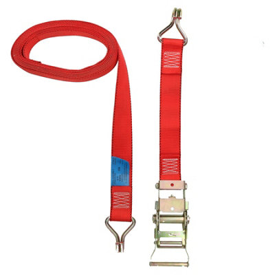 B&Q -  Red Ratchet Strap Tie Down Trailer 5M Hook Cargo Strap 750Kg Lashing Sm005