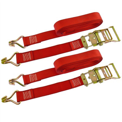 B&Q -  Red Ratchet Strap Tie Down Trailer 5M Hook Cargo Strap 750Kg Lashing X 2 (Pair)
