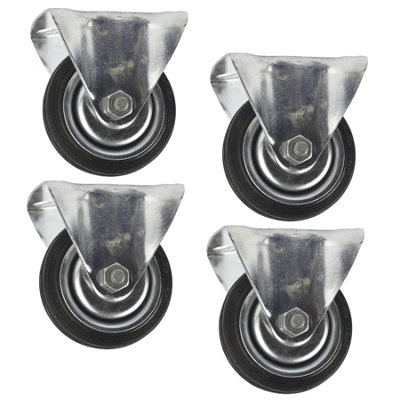 AB Tools 3" (75mm) Rubber Fixed Castor Wheels Trolley Furniture Caster (4 Pack) from B&Q
